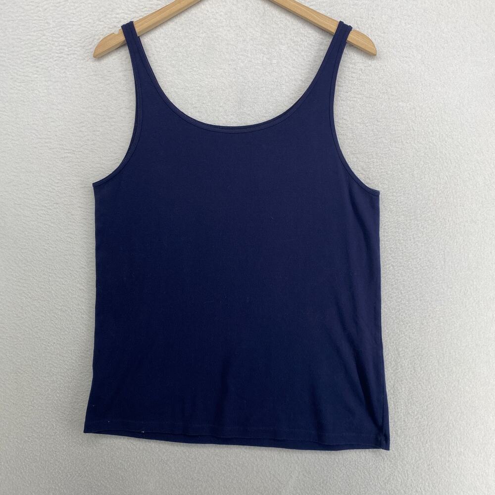 EILEEN FISHER Tank Top 1X Organic Cotton Ribbed Jersey Cami Scoopneck Shell Blue